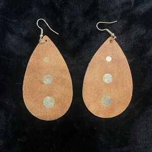 3 For $20! Brown Faux Leather Teardrop Earrings with Gold Dots